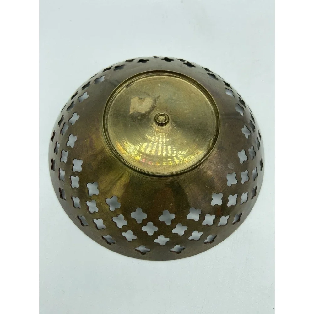 Brass Trinket Dish Pierced Engraved Hollywood Regency Vanity Farmhouse Vintage